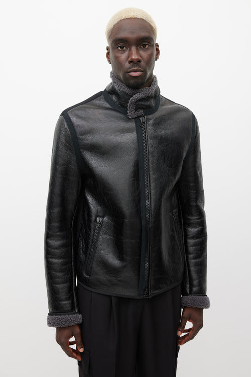 Lanvin Black & Grey Leather Shearling Jacket