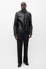 Lanvin Black & Grey Leather Shearling Jacket