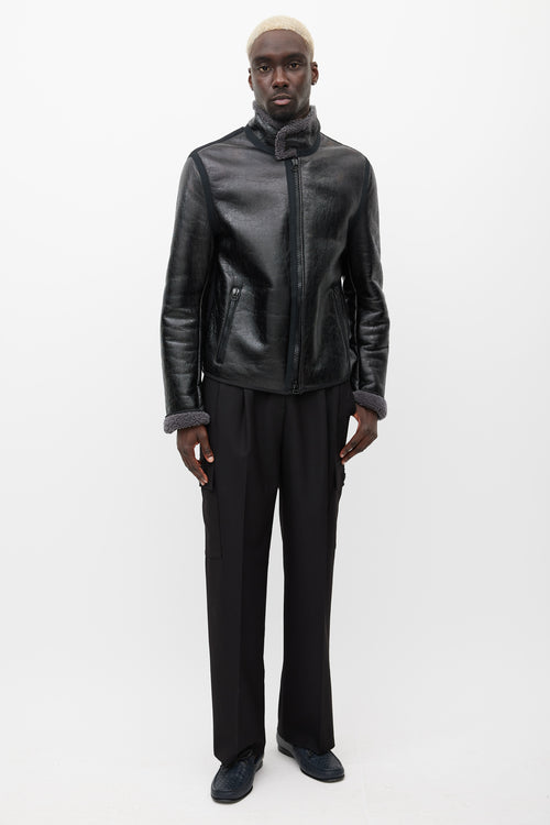Lanvin Black & Grey Leather Shearling Jacket