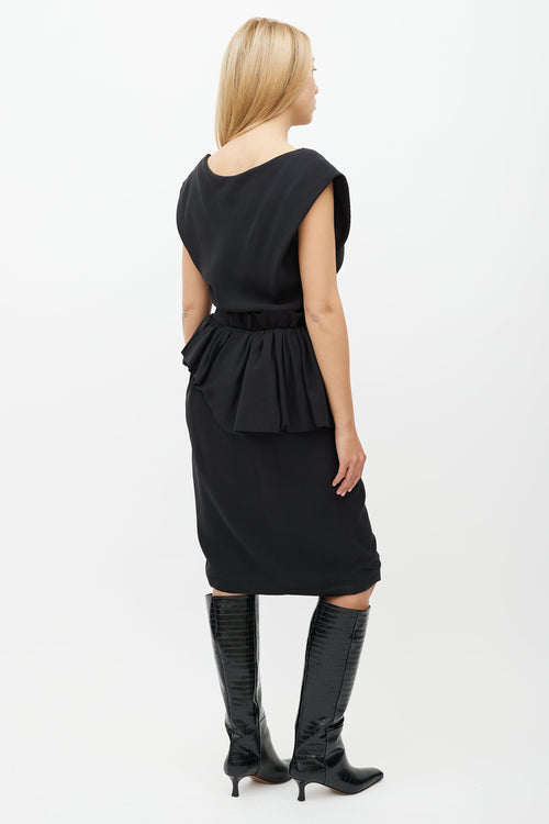 Lanvin Black Ruffle Waist Midi Dress