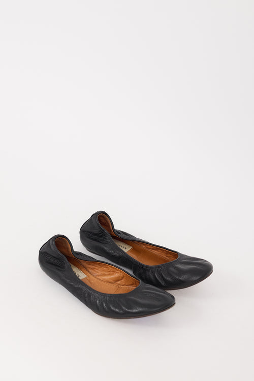 Lanvin Black Leather Elasticized Ballet Flat