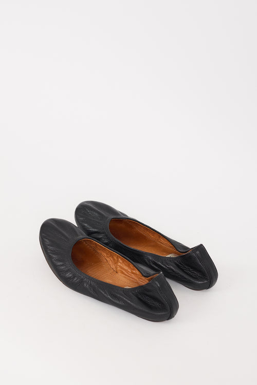 Lanvin Black Leather Elasticized Ballet Flat