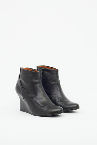Lanvin Black Leather Wedge Zip Boots