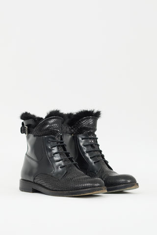 Lanvin Black Textured Leather Combat Boot