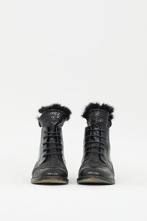 Lanvin Black Textured Leather Combat Boot