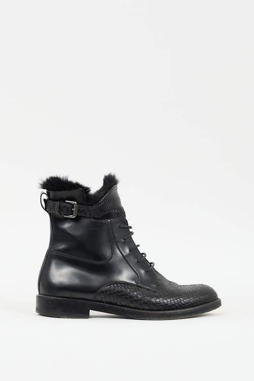 Lanvin Black Textured Leather Combat Boot