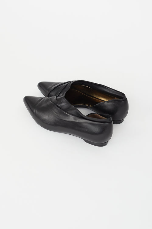 Lanvin Black Leather Pleated Pointed Toe Flat