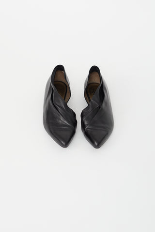 Lanvin Black Leather Pleated Pointed Toe Flat