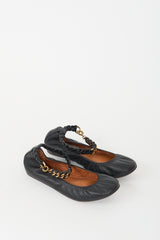 Lanvin Black & Gold Leather Braided Strap Ballet Flat