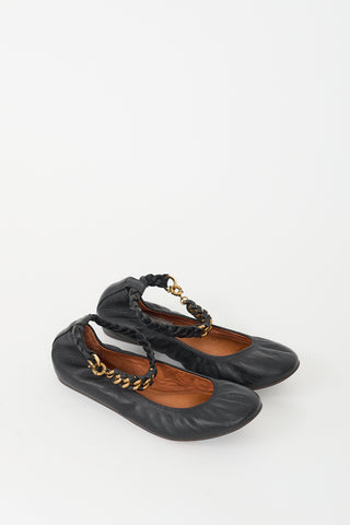 Lanvin Black & Gold Leather Braided Strap Ballet Flat