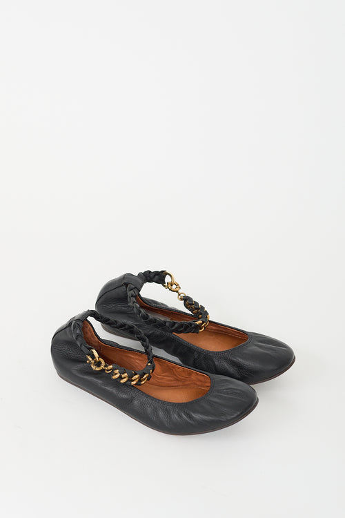 Lanvin Black & Gold Leather Braided Strap Ballet Flat