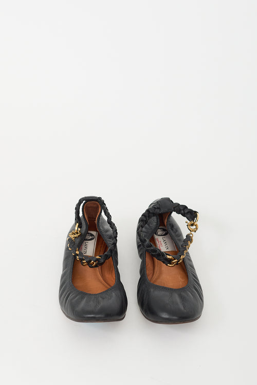 Lanvin Black & Gold Leather Braided Strap Ballet Flat