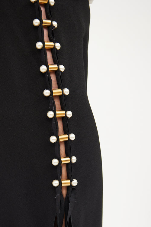 Lanvin Black Pearl & Slit Detail Skirt