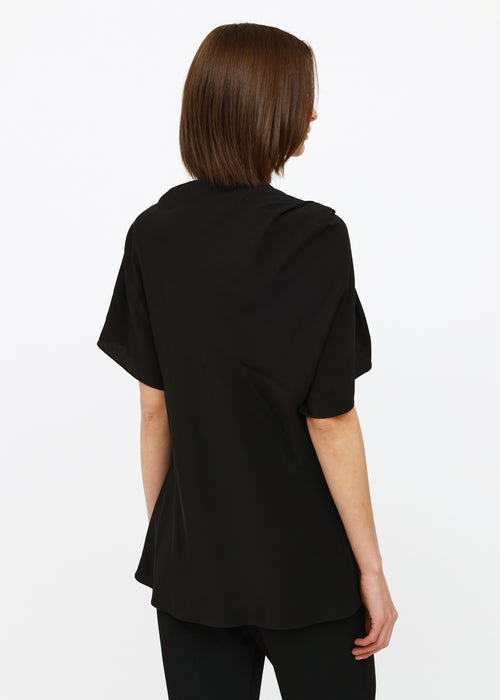 Lanvin Black Silk Ruffled Short Sleeve Top