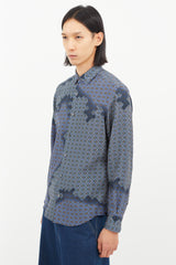 Lanvin Blue & Multicolour Silk Geometric Shirt
