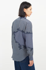 Lanvin Blue & Multicolour Silk Geometric Shirt