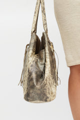 Lanvin Brown & Beige Textured Leather Metallic Tote Bag