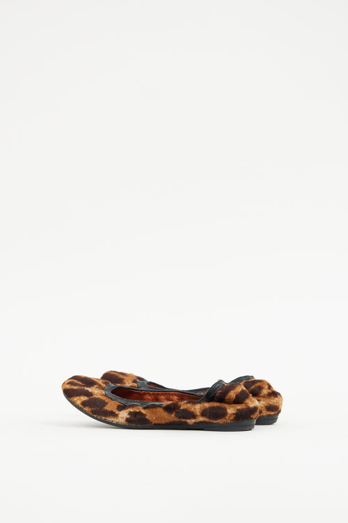 Lanvin Black & Brown Faux Fur Flat