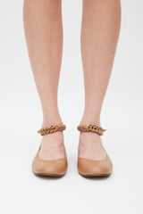 Lanvin Brown & Gold Leather Braided Strap Ballet Flat