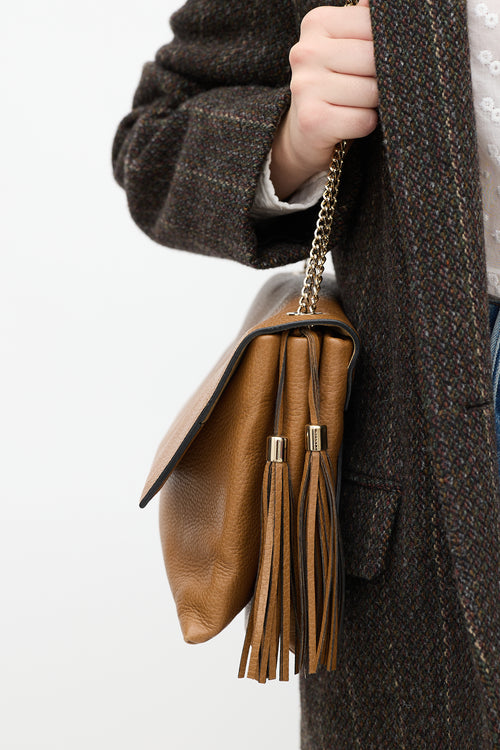 Brown Leather Tassel Shoulder Bag