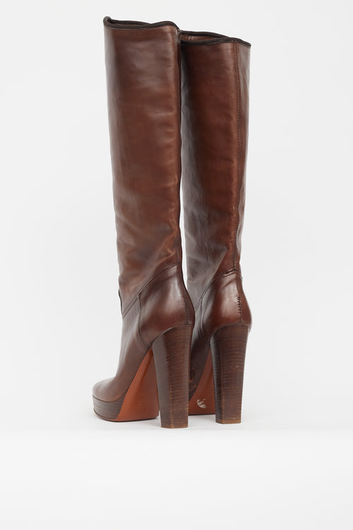 Lanvin Brown Leather Knee High Pump Boot