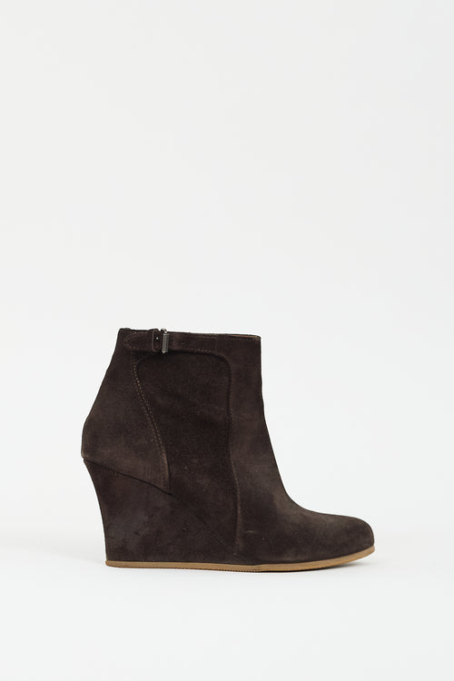 Lanvin Brown Suede Ankle Wedged Boot