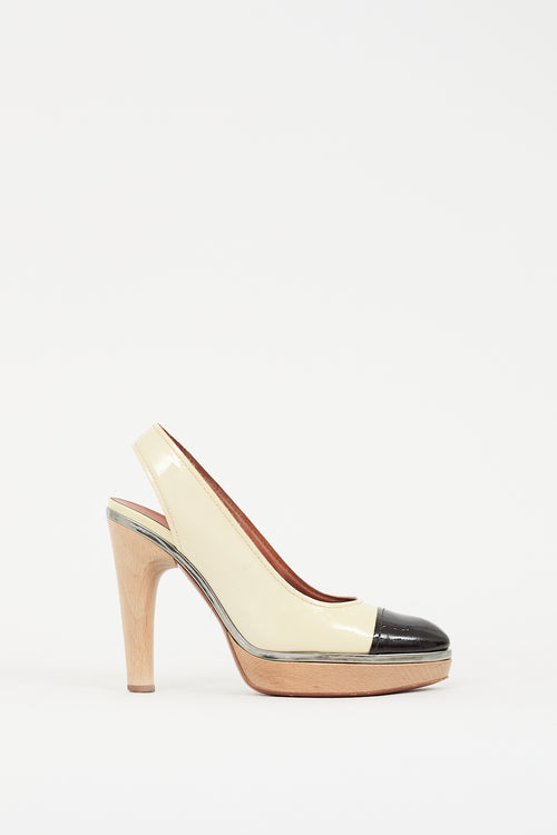 Lanvin Cream & Brown Patent Leather Pump