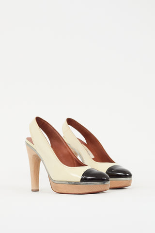 Lanvin Cream & Brown Patent Leather Pump