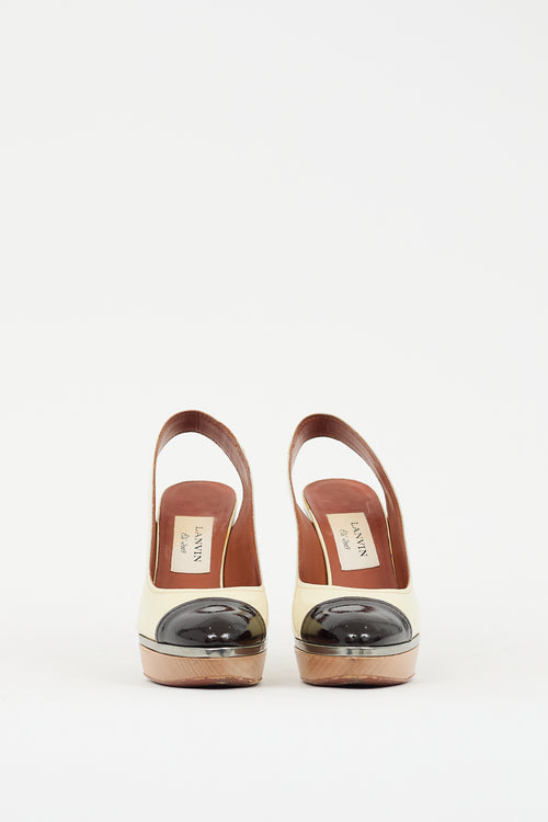 Lanvin Cream & Brown Patent Leather Pump