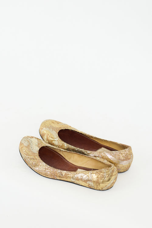 Lanvin Gold Metallic Jacquard Flat