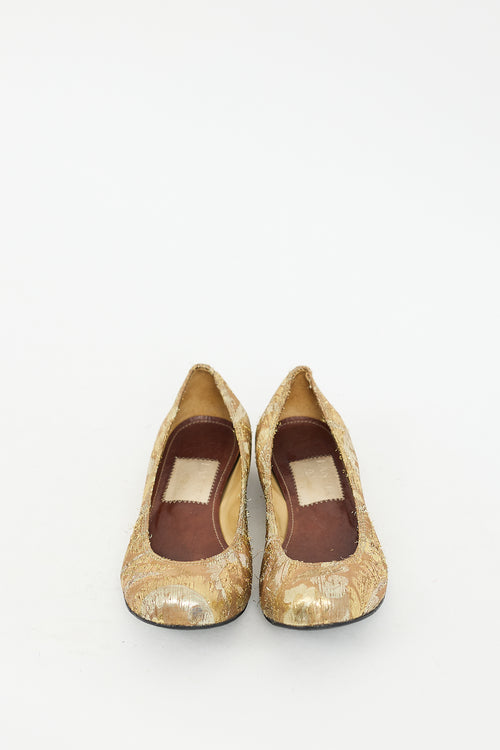 Lanvin Gold Metallic Jacquard Flat