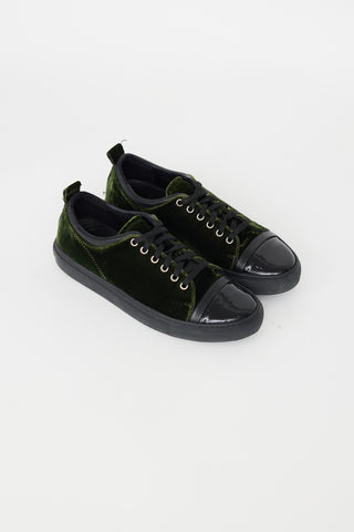 Lanvin Dark Green Velvet & Black Patent Sneaker