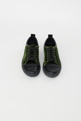 Lanvin Dark Green Velvet & Black Patent Sneaker