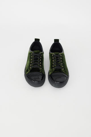 Lanvin Dark Green Velvet & Black Patent Sneaker