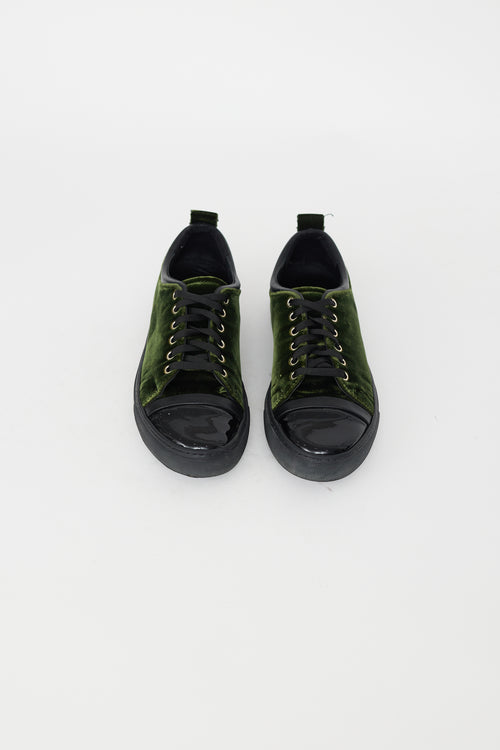 Lanvin Dark Green Velvet & Black Patent Sneaker