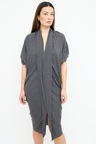  Grey Wool Draped Batwing Dress