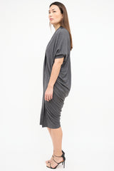  Grey Wool Draped Batwing Dress