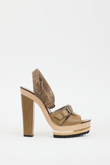Lanvin Khaki Green & Multicolour Textured Leather Platform Heel
