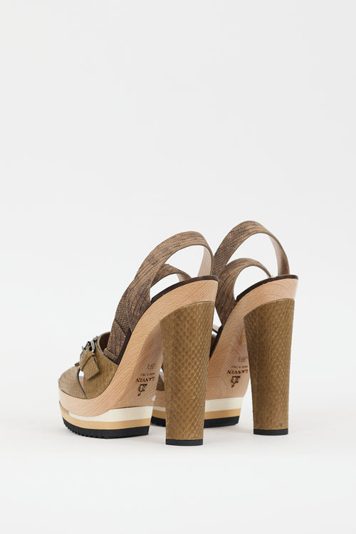 Lanvin Khaki Green & Multicolour Textured Leather Platform Heel
