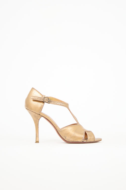 Lanvin Metallic Leather Peep Toe Heel