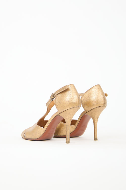 Lanvin Metallic Leather Peep Toe Heel