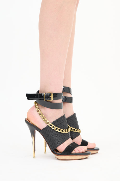 Lanvin Mixed Leather Wrapped Chain Heel