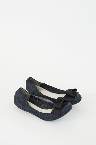 Lanvin Navy & Black Suede & Mesh Bow Ballet Flat