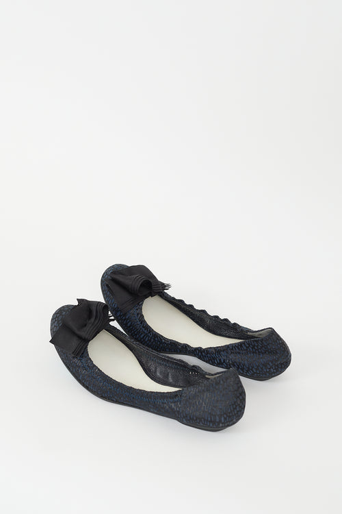 Lanvin Navy & Black Suede & Mesh Bow Ballet Flat