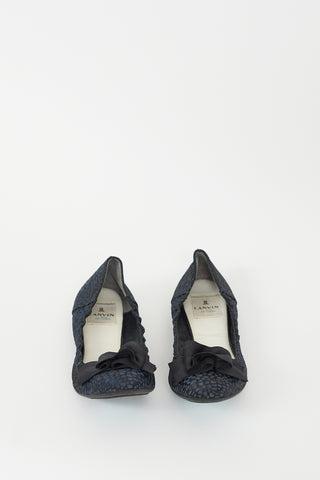 Lanvin Navy & Black Suede & Mesh Bow Ballet Flat