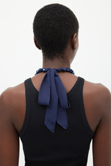 Lanvin Navy Grosgrain Ribbon Bead Necklace