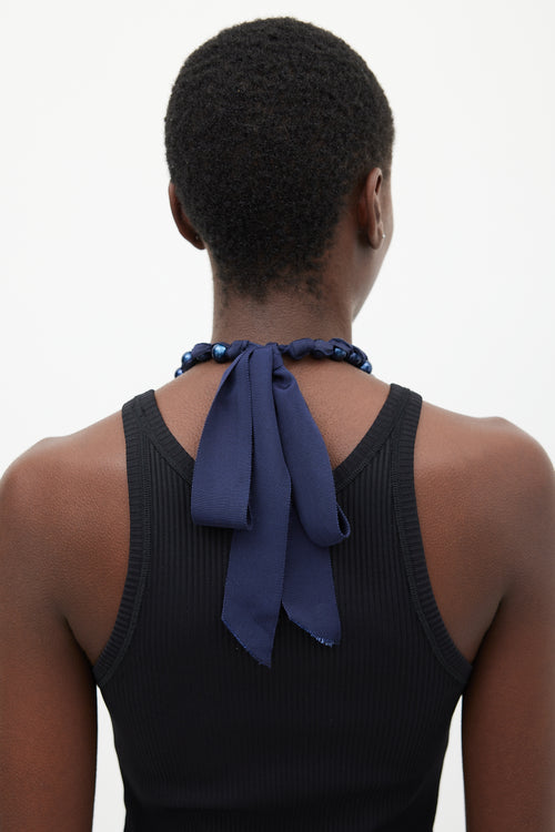 Lanvin Navy Grosgrain Ribbon Bead Necklace