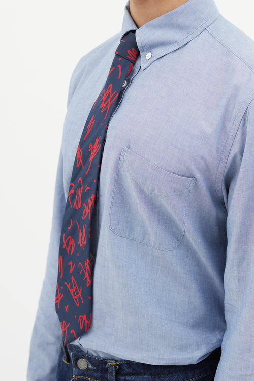 Lanvin Navy & Red Abstract Tie