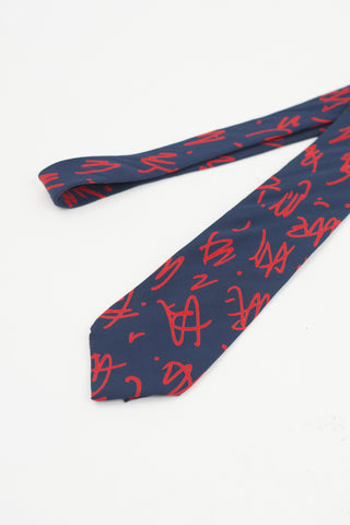 Lanvin Navy & Red Abstract Tie