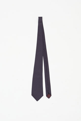 Lanvin Navy & Red Silk Diagonal Striped Tie